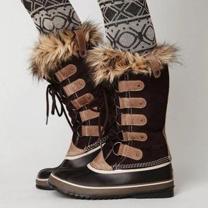 Sorel Joan of Arctic Tall Winter Snow Boots Brown Suede Leather Fur Waterproof